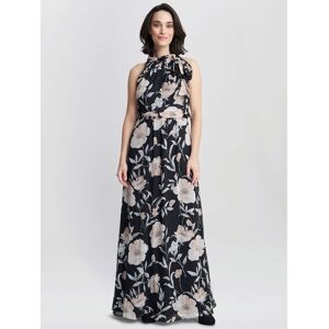 Gina Bacconi Lexi Floral Print Tie Neck Maxi Dress, Black/Multi - Black/Multi - Female - Size: 12