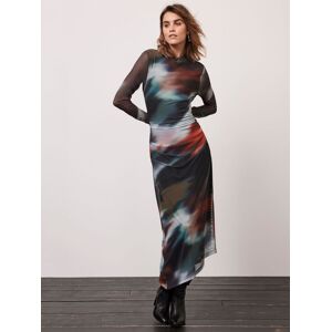 Mint Velvet Abstract Print Mesh Midi Dress, Black/Multi - Black/Multi - Female - Size: M