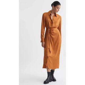 Reiss Arabella Satin Shirt Style Midi Dress, Rust - Rust - Female - Size: 14