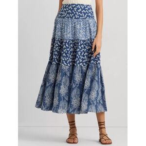 Lauren Ralph Lauren Pauldina Patchwork Floral Tiered Maxi Skirt, Blue/Multi - Blue/Multi - Female - Size: 14