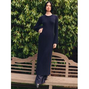 HUSH Penny Crew Neck Ribbed Wool Blend Maxi Dress, Midnight Navy - Midnight Navy - Female - Size: 6