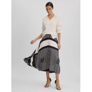 Reiss Gabi Abstract Print Pleated Midi Skirt, Black/Cream - Black/Cream - Female - Size: 14