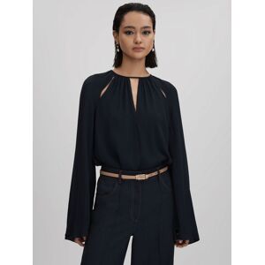 Reiss Gracie Cut-Out Detail Blouse, Navy - Navy - Female - Size: 14
