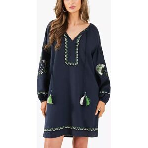 Accessorize Embroidered Fan Linen Blend Dress, Navy/Multi - Navy/Multi - Female - Size: XS