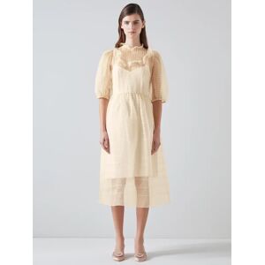 L.K.Bennett Maddie Silk Organza Frill Detail Midi Dress - Ecru - Female - Size: 10