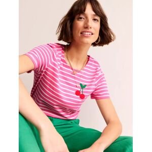 Boden Crochet Cherry Cotton T-shirt, Pink/Ivory - Pink/Ivory - Female - Size: XS