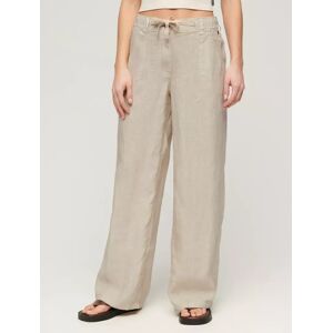 Superdry Low Rise Wide Leg Linen Trousers - Light Stone Beige - Female - Size: 10