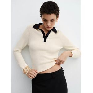 Mango Ricson Ribbed Collar Jumper - Light Beige - Female - Size: XS