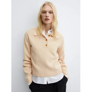 Mango Riccio Rib Knit Polo Collar Jumper, Beige - Beige - Female - Size: XS