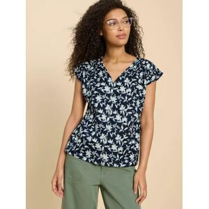 White Stuff Rae Floral Organic Cotton Blouse, Navy - Navy - Female - Size: 20