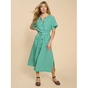 White Stuff Hazel Linen Blend Shirt Midi Dress, Teal - Teal - Female - Size: 22