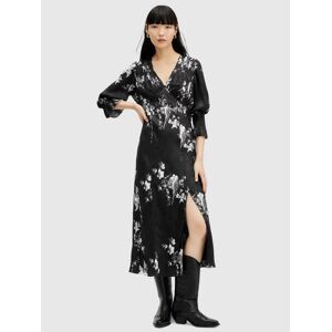AllSaints Hannah Iona Jacquard Floral Midi Dress, Black/Multi - Black/Multi - Female - Size: 14