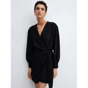 Mango Amelia Bow Wrap Mini Dress, Black - Black - Female - Size: 6