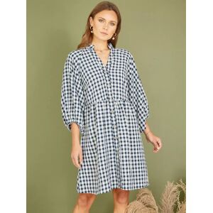 Yumi Mela London Cotton Blend Check Tunic Dress, Navy - Navy - Female - Size: 12