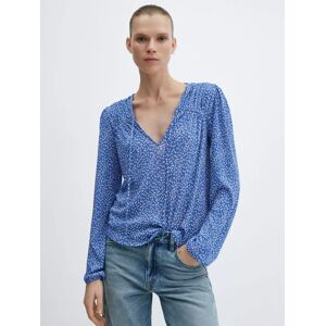 Mango Pomelo Tie Neck Spot Print Blouse - Medium Blue - Female - Size: S