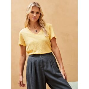 Brora Linen V Neck T-Shirt, Primrose - Primrose - Female - Size: 18