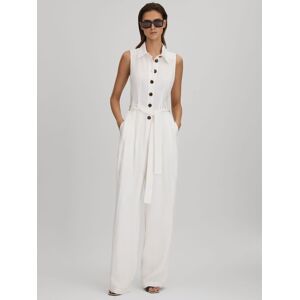 Reiss Petite Perla Linen Blend Jumpsuit - White - Female - Size: 8