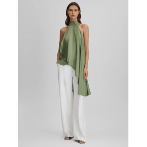 Reiss Elsie Layered Asymmetric Hem High Neck Top, Green - Green - Female - Size: 6