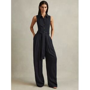 Reiss Petite Perla Linen Blend Jumpsuit - Navy - Female - Size: 10