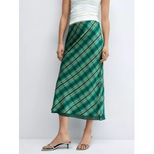 Mango Scot Satin Check Midi Skirt, Green - Green - Female - Size: S