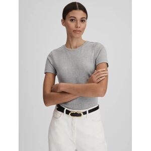 Reiss Victoria Short Sleeve Ribbed Top - Grey Marl - Female - Size: XS