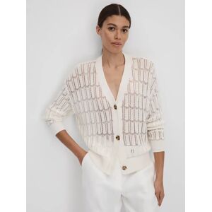 Reiss Ottie V-Neck Crochet Cardigan, Ivory - Ivory - Female - Size: M