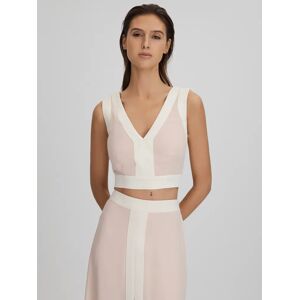 Reiss Rosalia Colour Block Tie Back Crop Top, Nude/Ivory - Nude/Ivory - Female - Size: 6