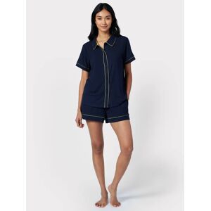 Chelsea Peers Contrast Piping Short Pyjamas, Navy - Navy - Female - Size: 14