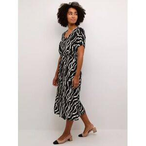 KAFFE Tara V-Neck Short Sleeve Midi Dress, Zebra Black - Zebra Black - Female - Size: 12