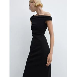 Mango Twisted Bardot Neck Midi Dress, Black - Black - Female - Size: 6