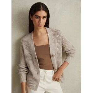 Reiss Ariana Cotton Linen Blend Chunky Rib Knit Cardigan - Neutral - Female - Size: XS