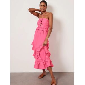 Mint Velvet Ruffle Halterneck Midi Dress, Pink - Pink - Female - Size: 6