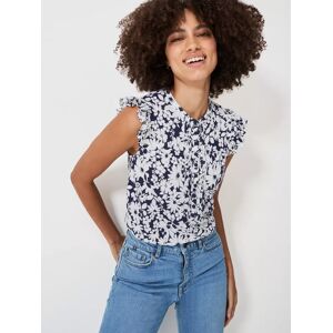 Crew Clothing Floral Print Linen Blend Blouse - Navy Blue - Female - Size: 6