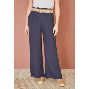 Yumi Italian Linen Wide Leg Trousers & Belt - Navy - Female - Size: L