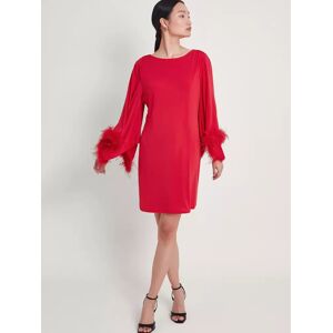 Monsoon Feather Trim Tunic Dress, Red - Red - Female - Size: 10