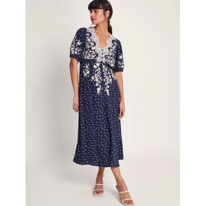 Monsoon Tori Floral and Polka Dot Midi Tea Dress, Navy - Navy - Female - Size: XXL