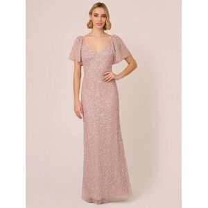 Adrianna Papell V-Neck Beaded Mesh Maxi Dress, Cameo - Cameo - Female - Size: 6