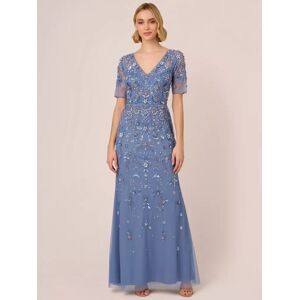 Adrianna Papell Beaded Mesh Maxi Dress, French Blue - French Blue - Female - Size: 18