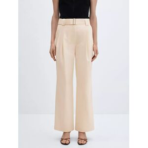 Mango Myriam Belted Straight Trousers - Natural White - Female - Size: 6