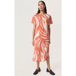 Soaked In Luxury Eva Short Sleeve Crew Neck Midi Dress, Hot Coral Wave - Hot Coral Wave - Female - Size: L