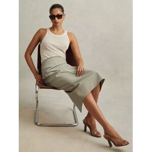 Reiss Nadia Pleat Detail Midi Pencil Skirt - Khaki - Female - Size: 6