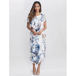 Gina Bacconi Jocelyn Graphic Floral Tiered Midi Dress, Ivory/Multi - Ivory/Multi - Female - Size: 22