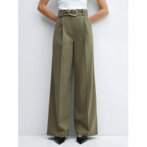 Mango Angie Belted Wide Leg Trousers, Khaki - Khaki - Female - Size: 6