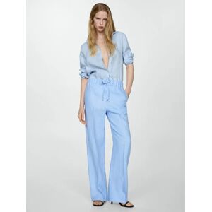 Mango Samara Straight Leg Linen Trousers - Pastel Blue - Female - Size: L