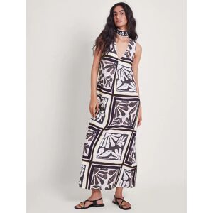 Monsoon Nelinha Print Linen Blend Midi Dress, Black - Black - Female - Size: 12