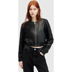 AllSaints Everly Leather Bomber Jacket, Black - Black - Female - Size: 16