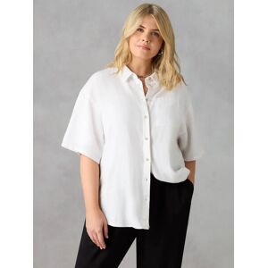 Live Unlimited Curve Linen Blend Short Sleeve Shirt, White - White - Female - Size: 22