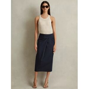 Reiss Nadia Pleat Detail Midi Pencil Skirt - Navy - Female - Size: 14