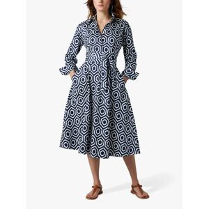 Jasper Conran London Blythe Geometric Print Full Skirt Midi Shirt Dress, Navy - Navy - Female - Size: 18