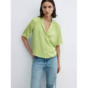 Mango Short Sleeve Satin Shirt, Green - Green - Female - Size: 14